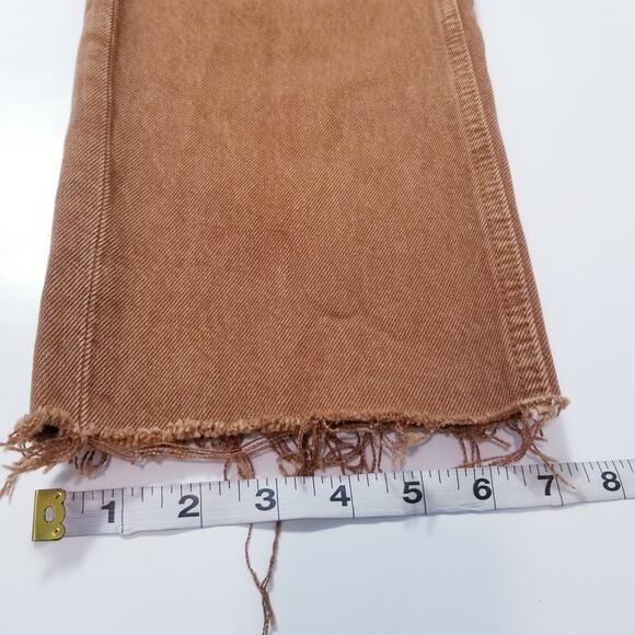 Re/Done 70s Ultra High Rise Stove Pipe Brown Jeans Frayed Hem Button Fly - Picture 10 of 16